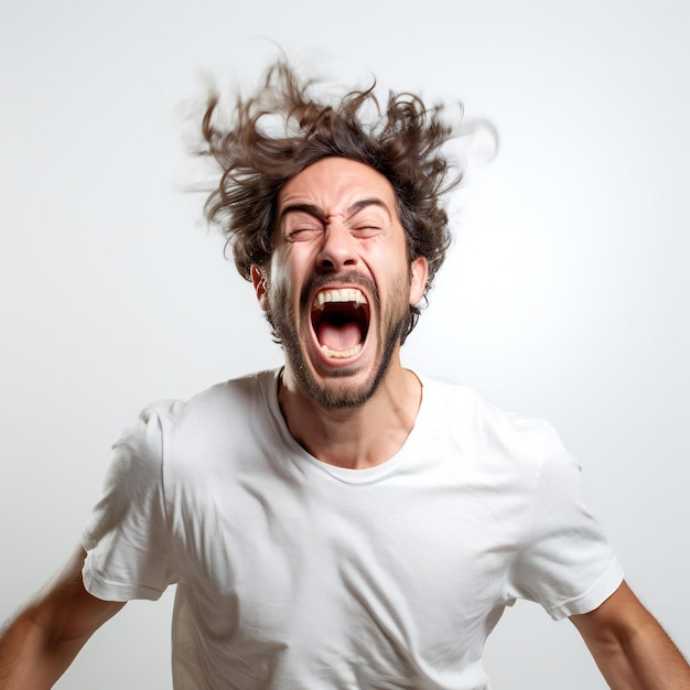 Foto fotografía de un hombre emocionado animando