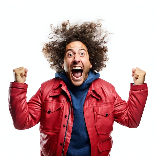 Fotografía de un hombre emocionado animando