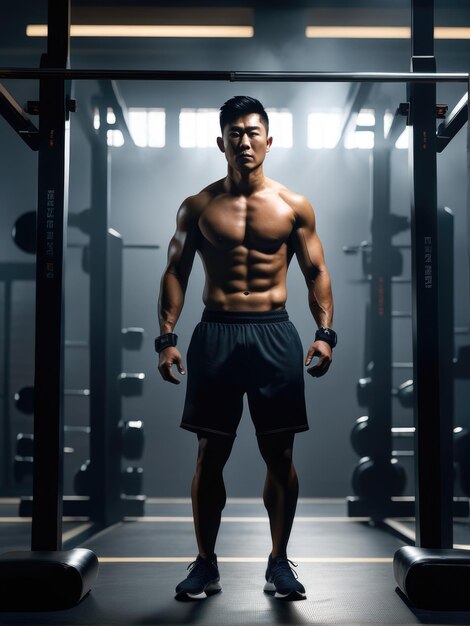 Fotografía de hombre en forma en el gimnasio.