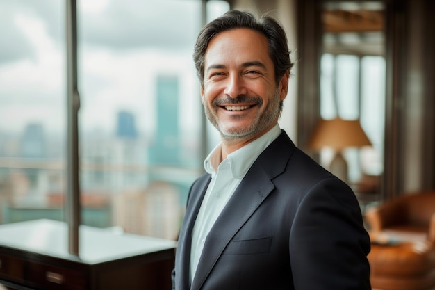 Fotografía de un hombre de negocios sonriente en traje