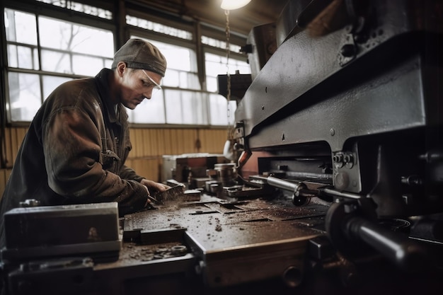 Fotografía de un hombre trabajando en máquinas en una fábrica creada con IA generativa