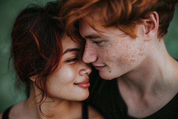 Fotografia horizontal de um casal de raça mista de pé perto um do outro isolado sobre o fundo