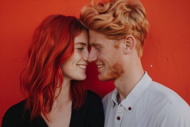 Fotografia horizontal de um casal de raça mista de pé perto um do outro isolado sobre o fundo