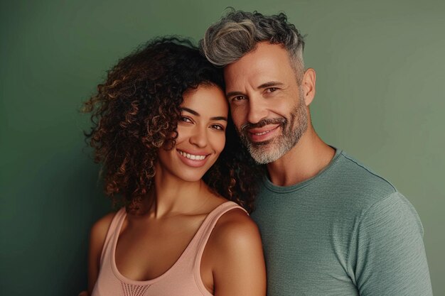 Foto fotografia horizontal de um casal de raça mista de pé perto um do outro isolado sobre o fundo