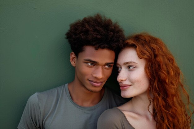 Foto fotografia horizontal de um casal de raça mista de pé perto um do outro isolado sobre o fundo