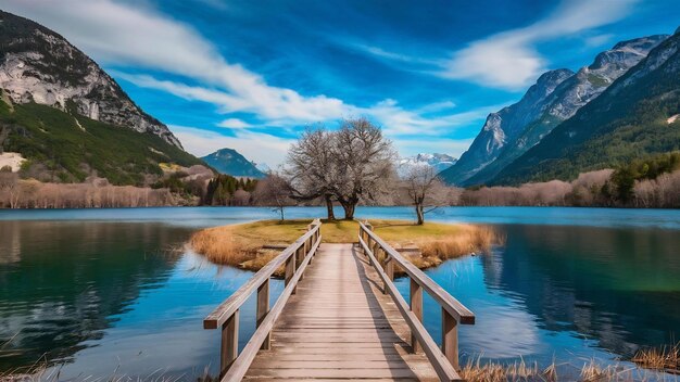 Fotografia horizontal do lago de Praga no parque natural de fanes senns Praga, localizado no Tirol do Sul