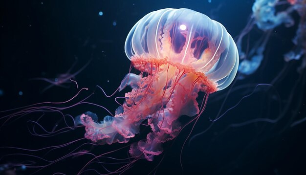 Fotografía de huellas de medusas transparentes de las profundidades marinas.
