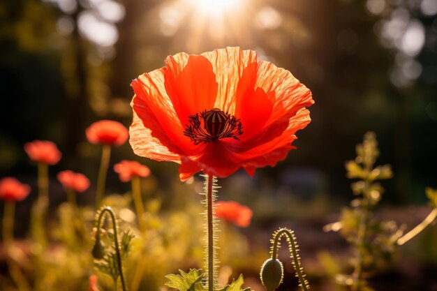 Fotografía de IA generativa de luz natural de amapola