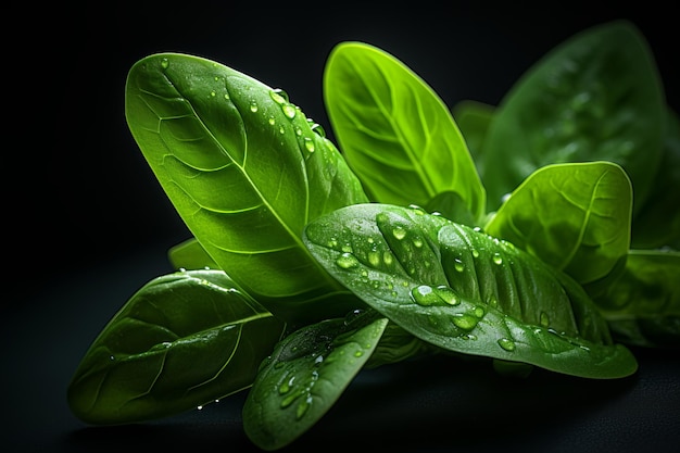 Fotografía de IA generativa con luz natural de hoja de espinaca