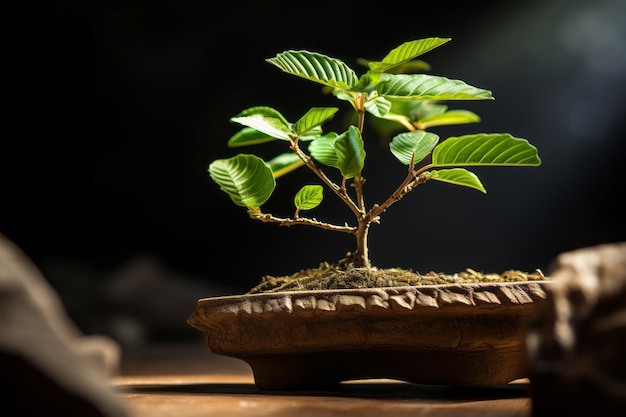 Fotografía de IA generativa de luz natural de hojas de bonsái