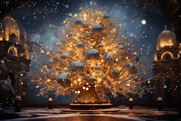 Fotografía de iluminación festiva del árbol de Navidad