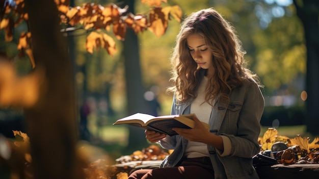 Una fotografía impresionante de una persona leyendo un libro en un parque iluminado por el sol