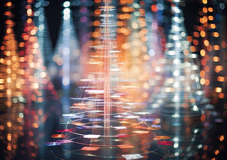 Foto una fotografía inspirada en el arte de una instalación de luces de un árbol de navidad con las luces dispuestas en forma de th.
