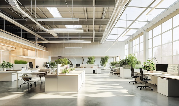 Fotografia interior de um espaço de escritório OpenPlan com luz natural