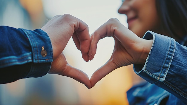 Fotografía íntima de una pareja formando un símbolo de amor con sus manos