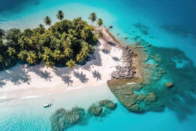 fotografía de una isla tropical vista aérea de palmeras de arena blanca tomadas por un avión no tripulado