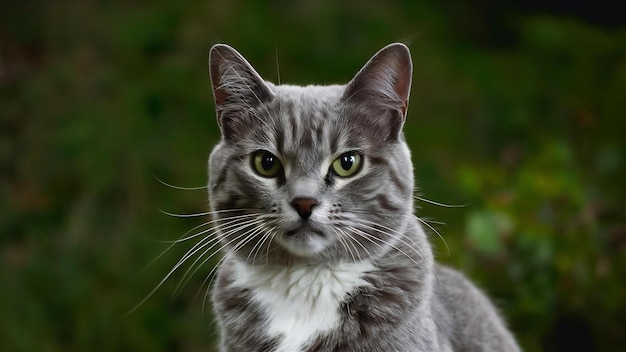 Fotografia isolada de um gato cinzento olhando para a câmera