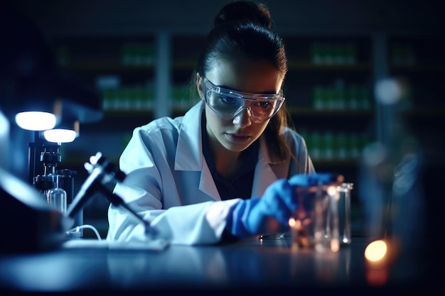 Fotografía de un joven científico trabajando en un laboratorio creado con IA generativa