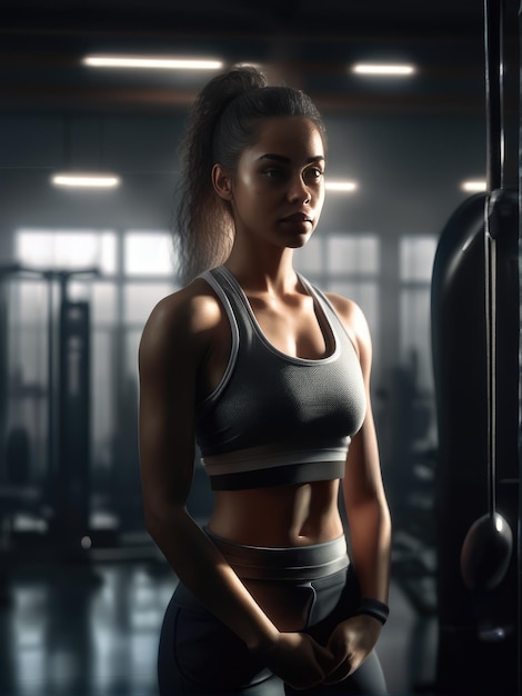 Fotografía de una joven en forma en el gimnasio.