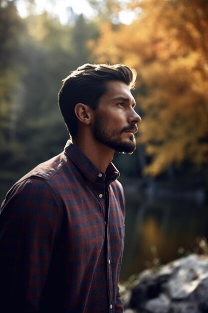 Fotografía de un joven guapo disfrutando del aire libre creada con IA generativa