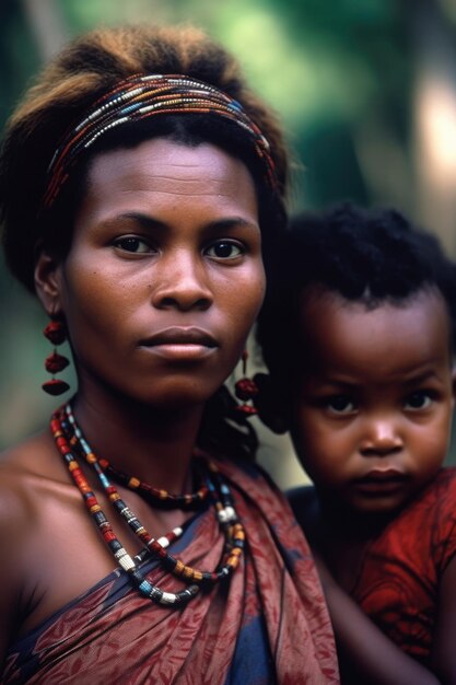 Fotografía de una joven con su familia tribal