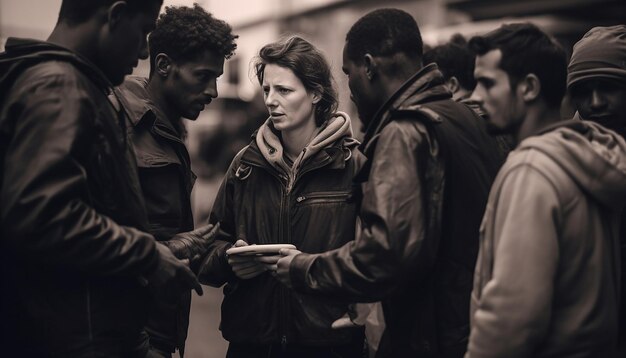 Foto fotografia jovens assistentes sociais a interagir com refugiados