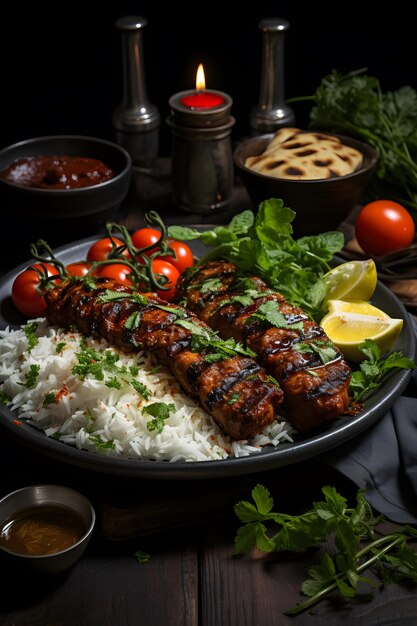 Fotografía de kebab iraní con arroz