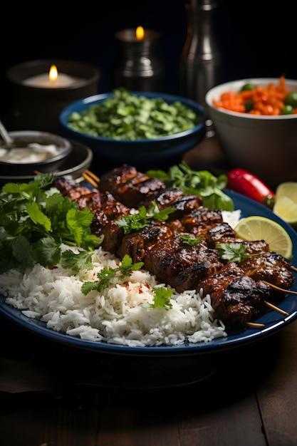 Fotografía de kebab iraní con arroz