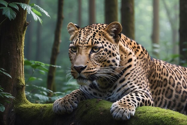 Fotografía de un leopardo en la IA generativa del bosque