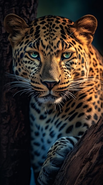 fotografía de un leopardo en la IA generativa del bosque