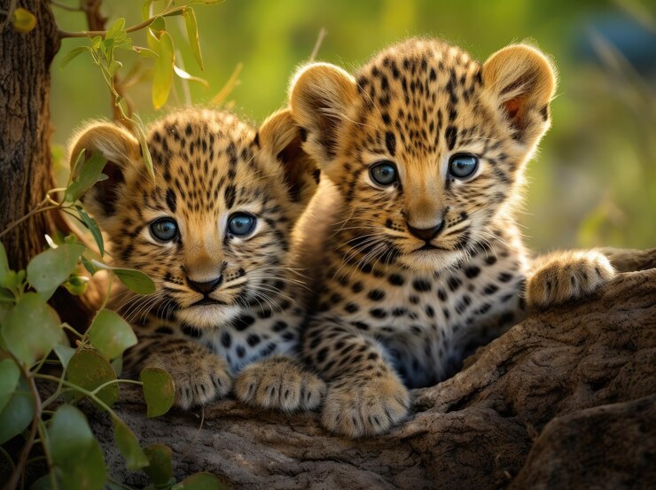 Fotografía de un leopardo lindo Grupo de animales en un patio