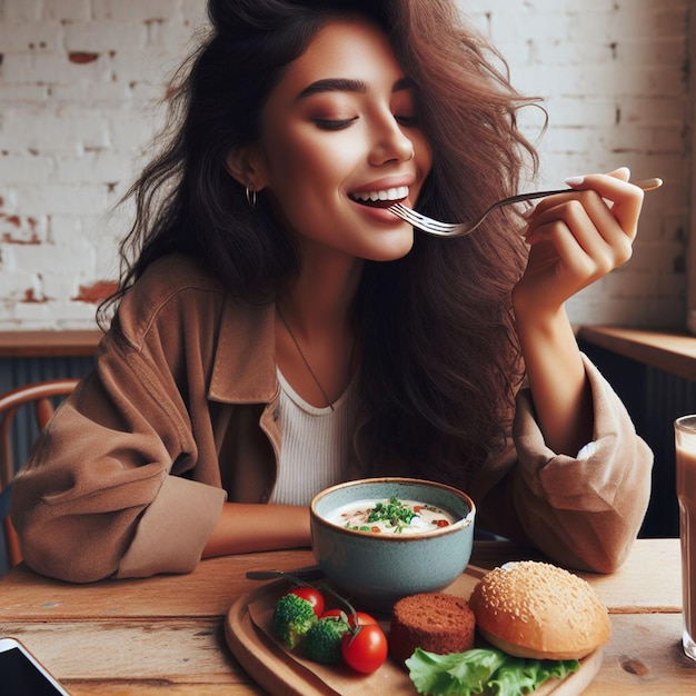 Fotografía libre Mujer comiendo comida deliciosa