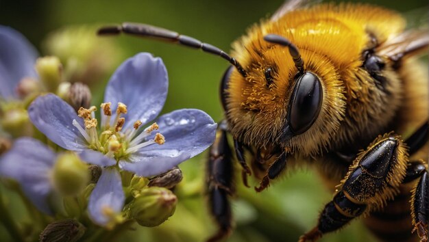 fotografía macro abeja en busca de alimento
