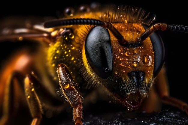 Fotografía macro de una abeja IA generativa