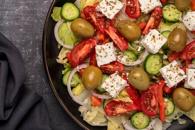 Fotografía macro de alimentos de ensalada griega