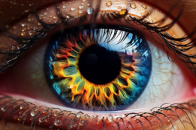 Fotografia macro aproximada de um olho repleto de IA geradora de cores