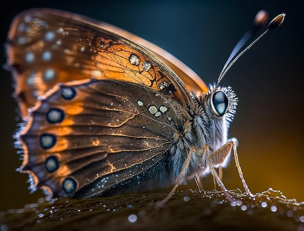 Fotografia macro aproximada de uma pequena borboleta Beleza natural capturada de perto