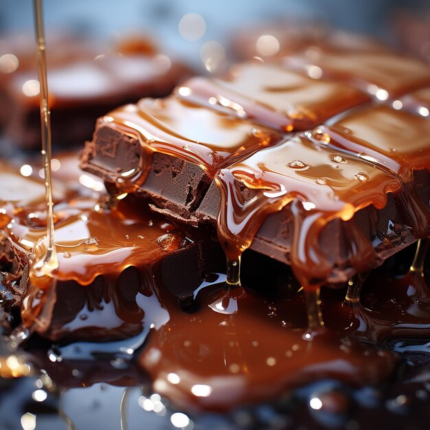 Foto fotografía macro de una barra de chocolate derretida que hace hincapié en la textura pegajosa