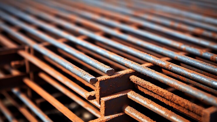 Fotografía macro de las barras de refuerzo oxidadas