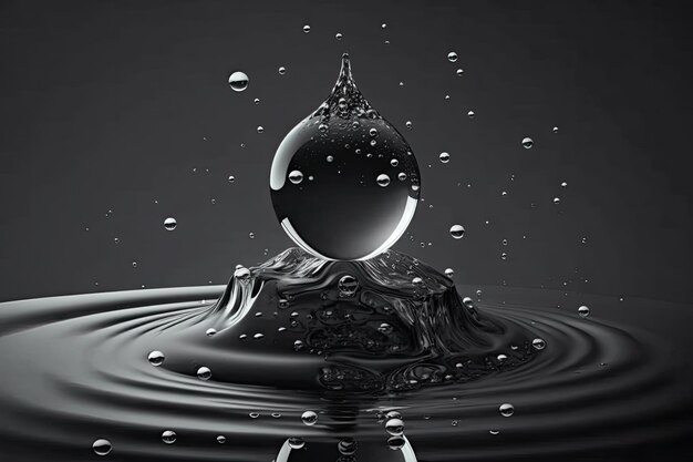Fotografía macro en blanco y negro de una sola gota de agua IA generativa