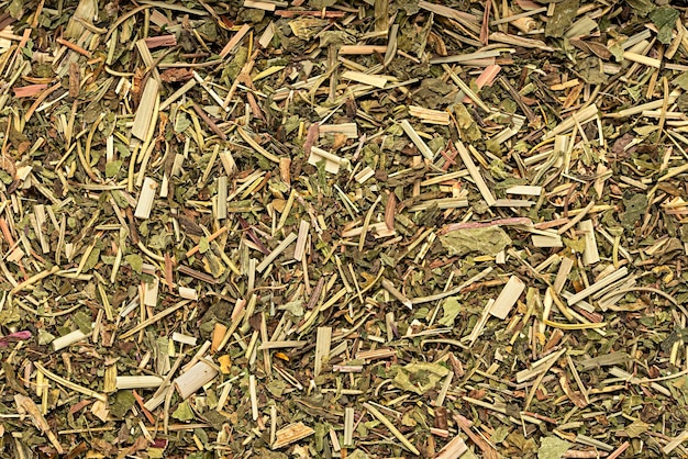 Fotografía macro en blanco de té de hierbas