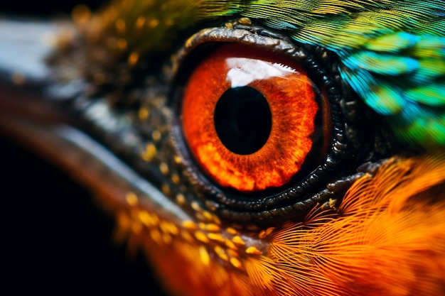 Fotografía macro de cerca en el ojo de un loro colibrí