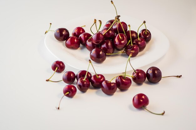 Fotografía macro de cereza dulce de cerca Vitamina orgánica natural antioxidante berry Enfoque selectivo