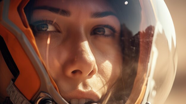 fotografia macro cinematográfica extremo close up olho feminino astronauta capacete ai gerado