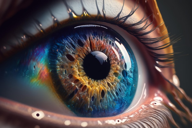 Fotografía macro colorida del ojo humano en detalle Obra de arte generada por Ai