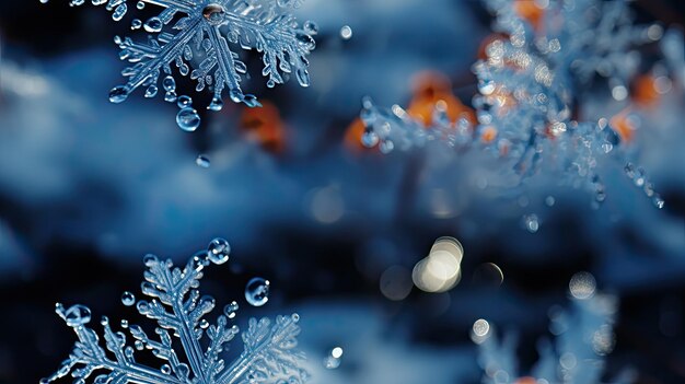 Fotografía macro de la compleja estructura de un patrón repetitivo de un copo de nieve