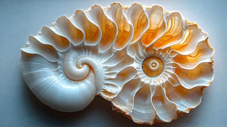 Foto fotografía macro de la concha de nautilus vista de cerca de una concha de mar en espiral