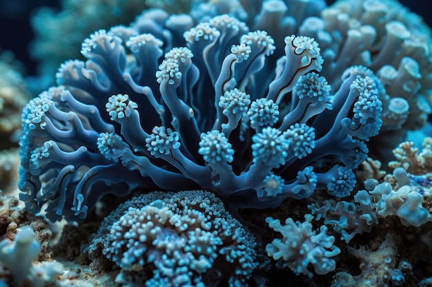 Fotografía macro del coral azul