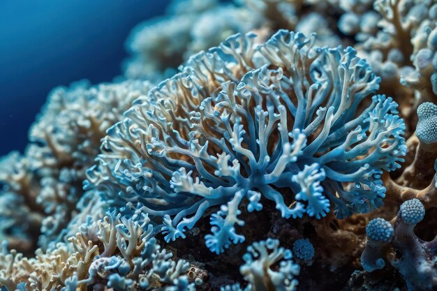 Fotografía macro del coral azul