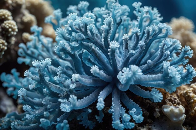 Fotografía macro del coral azul